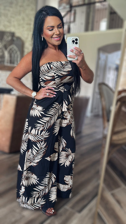 Safari Printed Strapless Wide Leg Jumpsuit with Pockets (Copy)
