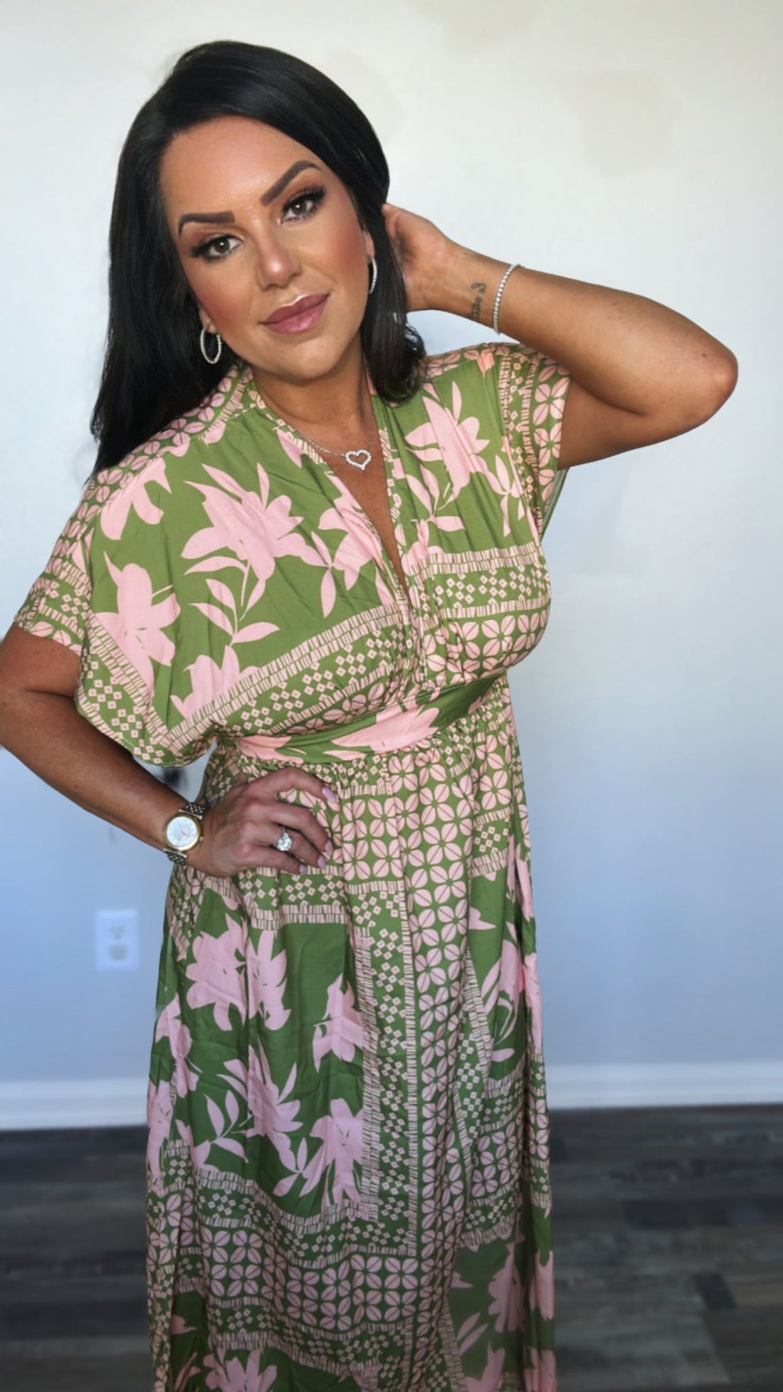 Gigi Grecian Floral Deep V Dolman Sleeve Split Maxi Dress (Copy)