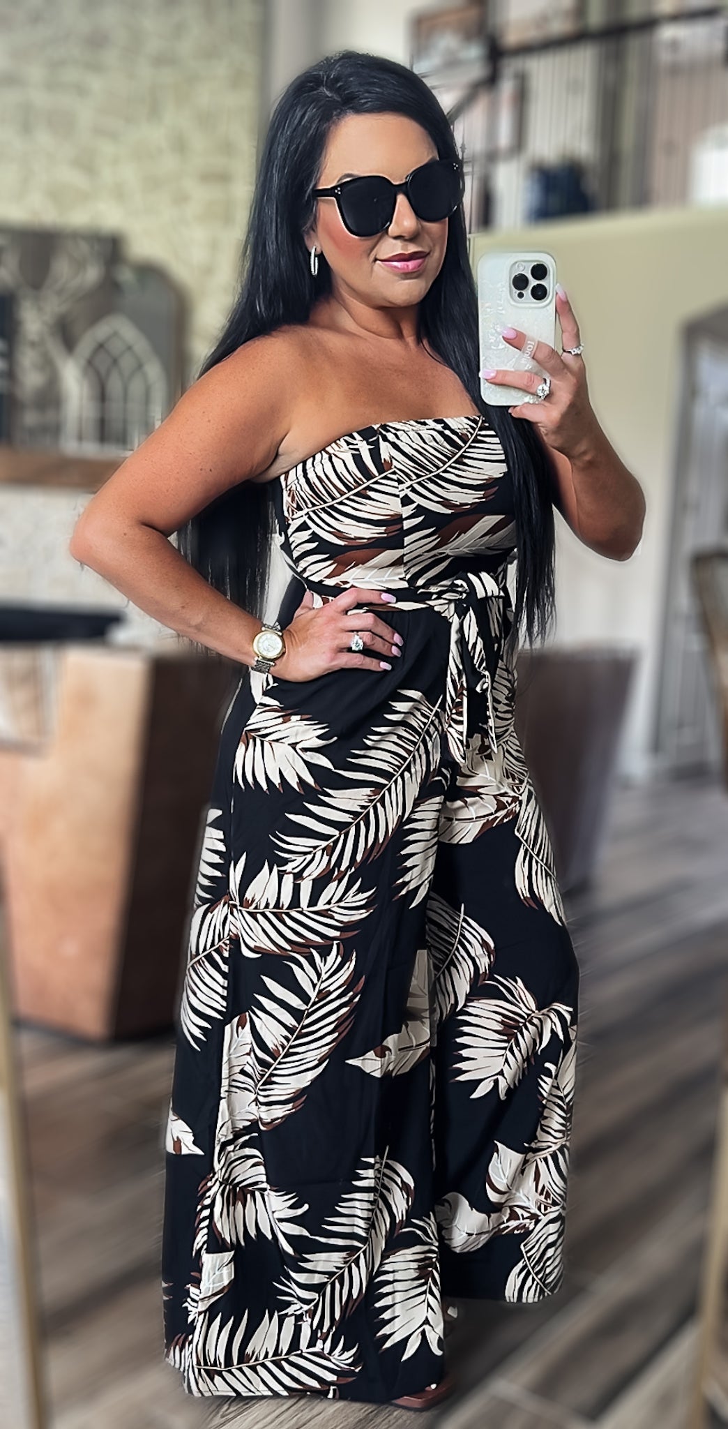 Safari Printed Strapless Wide Leg Jumpsuit with Pockets (Copy)