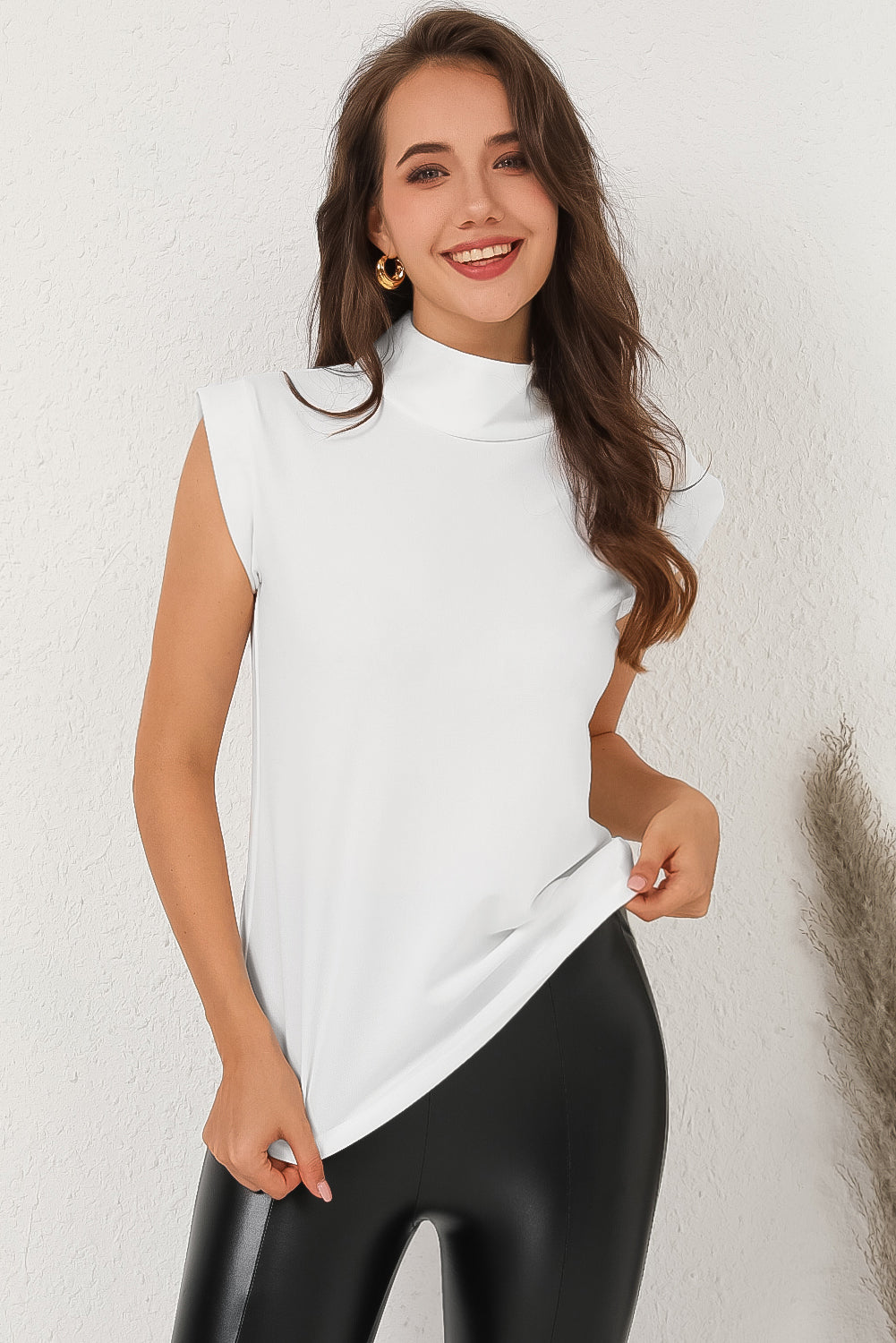 Amaya Mock Neck Cap Sleeve Blouse (Copy)