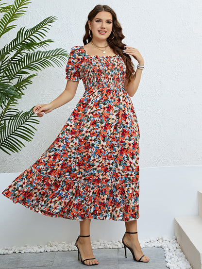Gemma Plus Size Floral Smocked Square Neck Dress (Copy)