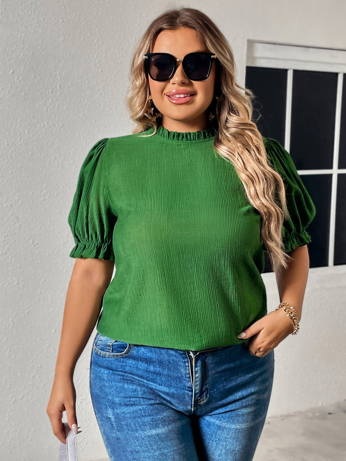 Charlotte Plus Size Round Neck Flounce Sleeve Blouse (Copy)