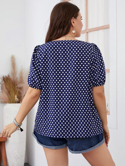 Henley Plus Size Polka Dot Square Neck Blouse (Copy)