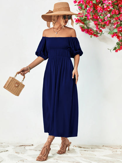 Nicola Off-Shoulder Balloon Sleeve Midi Dress (Copy)