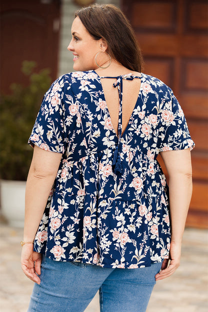Blaine Floral V-Neck Tied Babydoll Blouse (Copy)