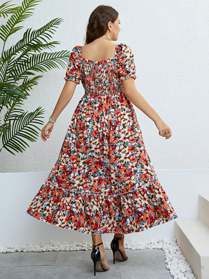 Gemma Plus Size Floral Smocked Square Neck Dress (Copy)