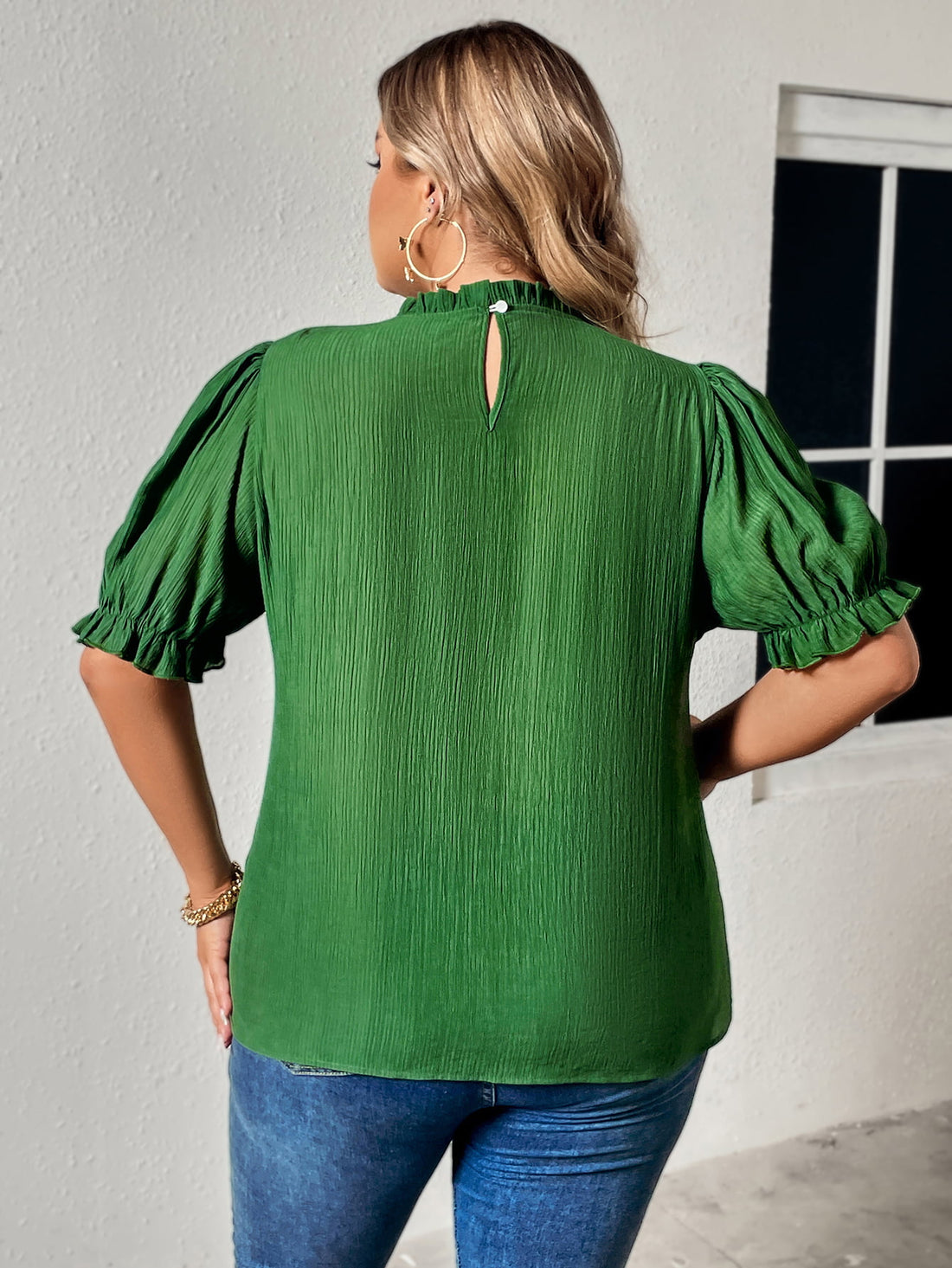 Charlotte Plus Size Round Neck Flounce Sleeve Blouse (Copy)