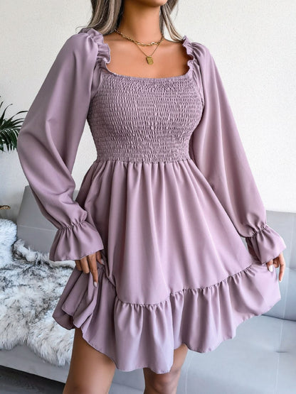 Hilary Smocked Flounce Sleeve Square Neck Dress (Copy)
