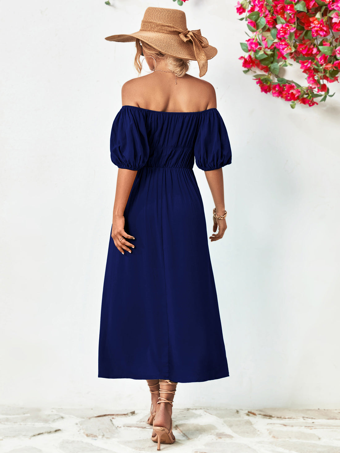 Nicola Off-Shoulder Balloon Sleeve Midi Dress (Copy)