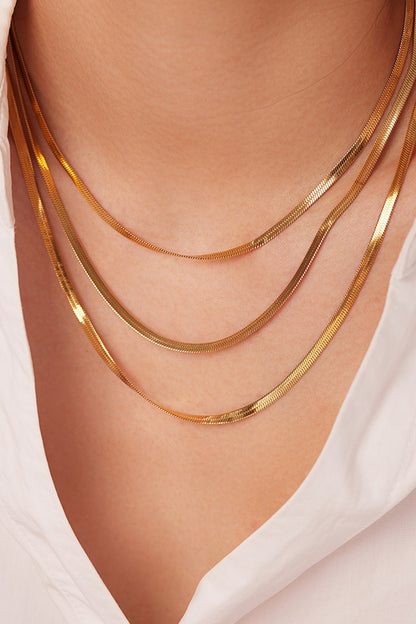 Aphrodite Triple-Layered Stainless Steel Gold Plated Snake Chain Necklace (Copy)