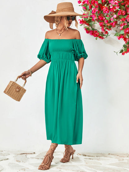Nicola Off-Shoulder Balloon Sleeve Midi Dress (Copy)