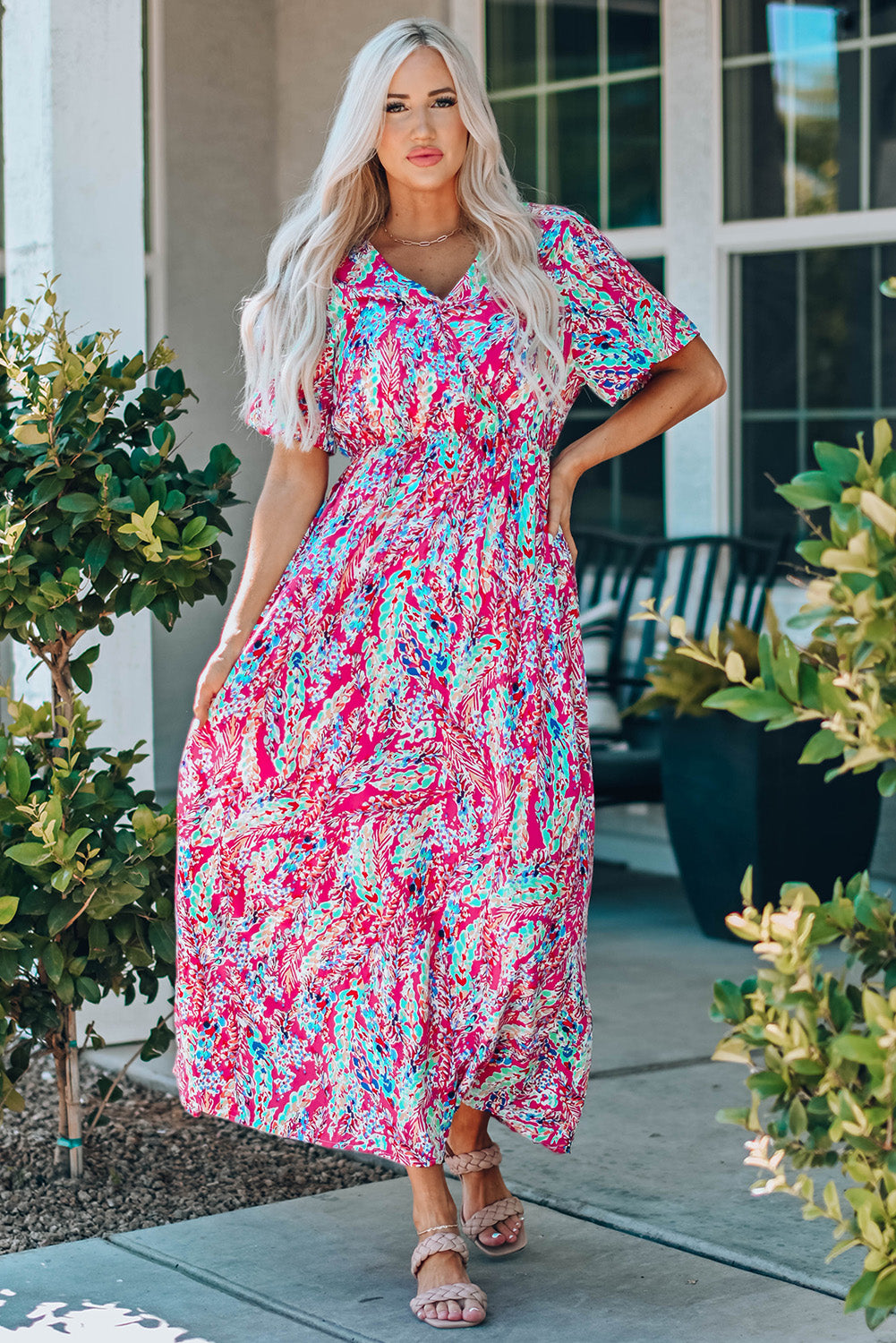 One Thing at a Time Multicolored V-Neck Maxi Dress