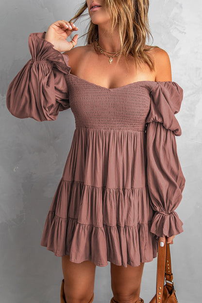 Bliss Smocked Off-Shoulder Tiered Mini Dress (Copy)