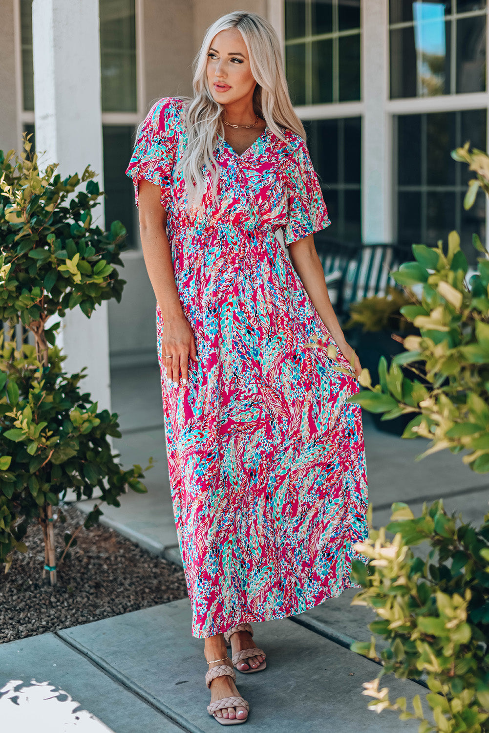 One Thing at a Time Multicolored V-Neck Maxi Dress