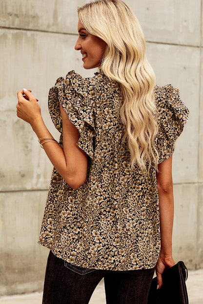 Winnie Floral Flutter Sleeve Notched Neck Blouse (Copy)
