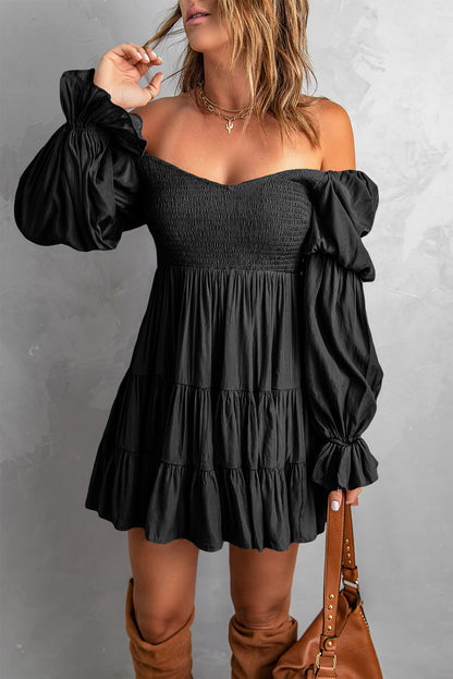 Bliss Smocked Off-Shoulder Tiered Mini Dress (Copy)
