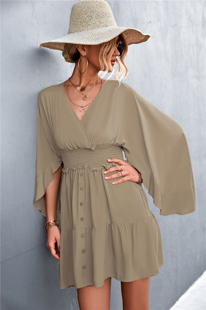 Hadley Decorative Button Smocked Waist Surplice Dress (Copy)