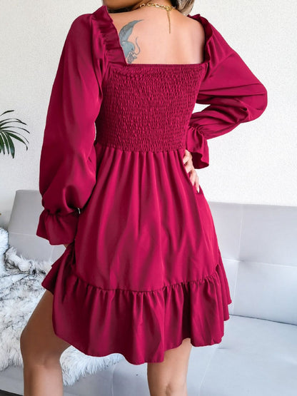 Hilary Smocked Flounce Sleeve Square Neck Dress (Copy)