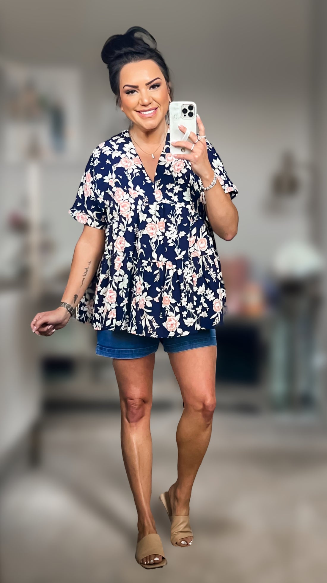 Blaine Floral V-Neck Tied Babydoll Blouse (Copy)