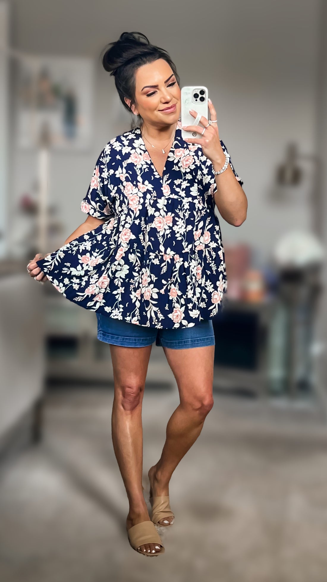 Blaine Floral V-Neck Tied Babydoll Blouse (Copy)