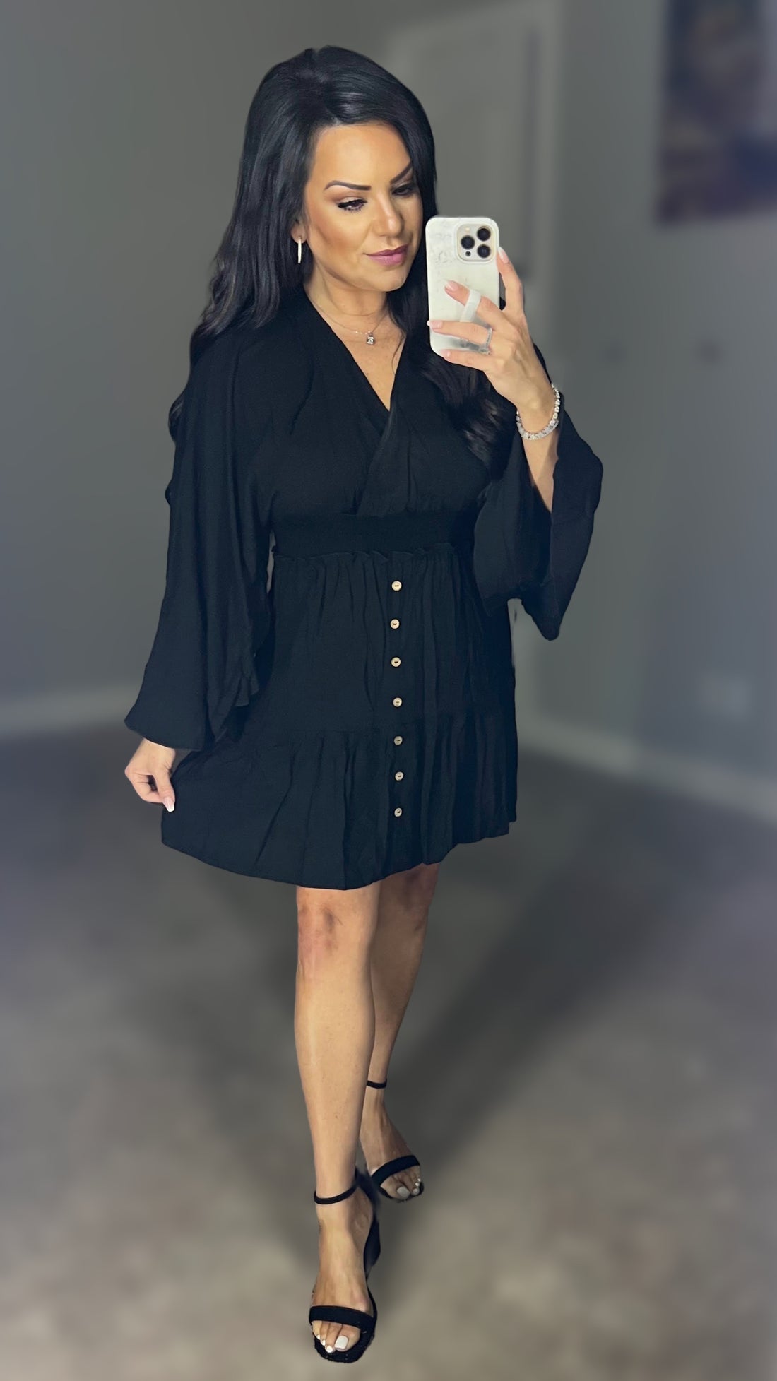 Hadley Decorative Button Smocked Waist Surplice Dress (Copy)