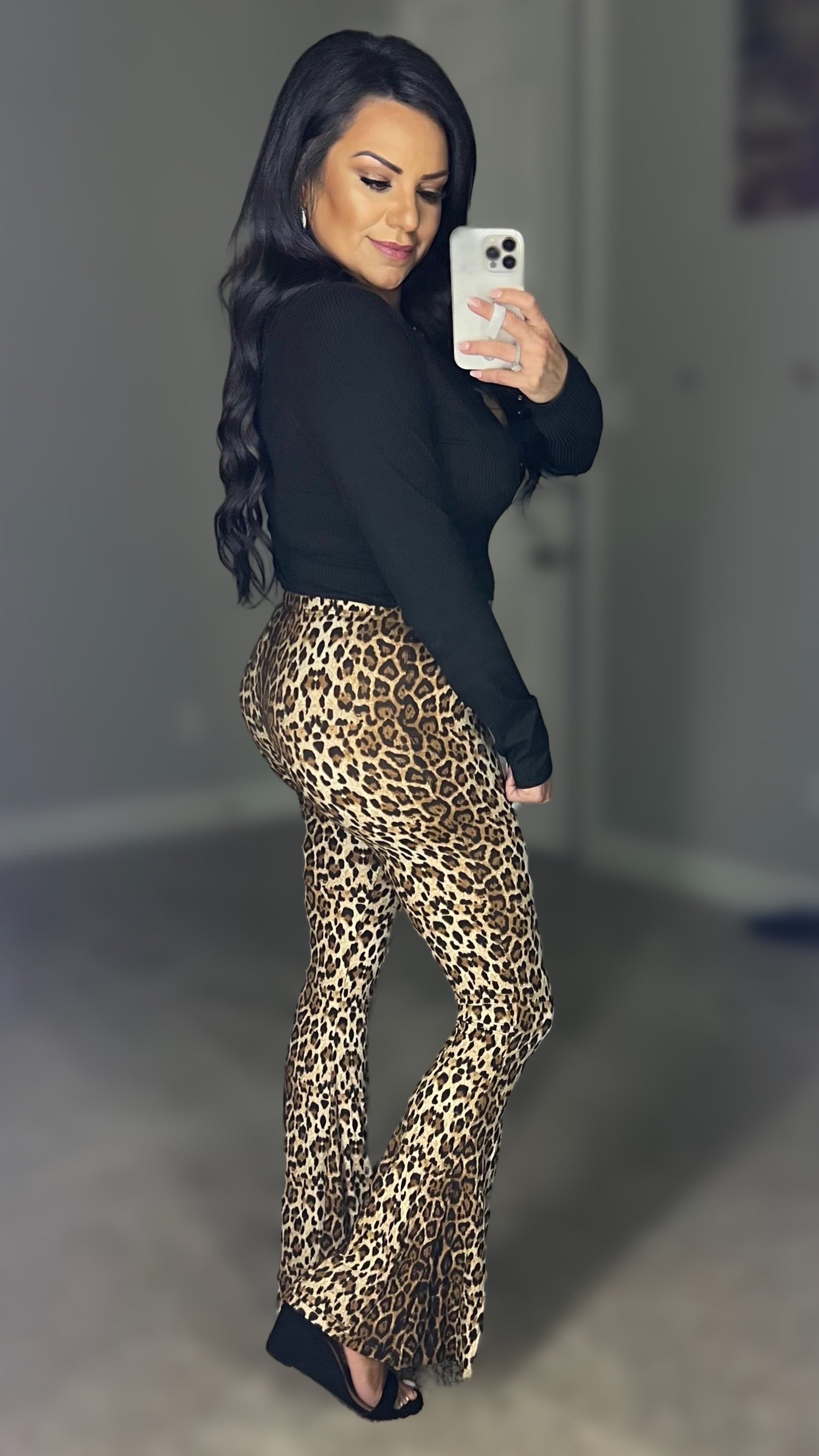 Dancing Queen Leopard Print Flare Leg Pants