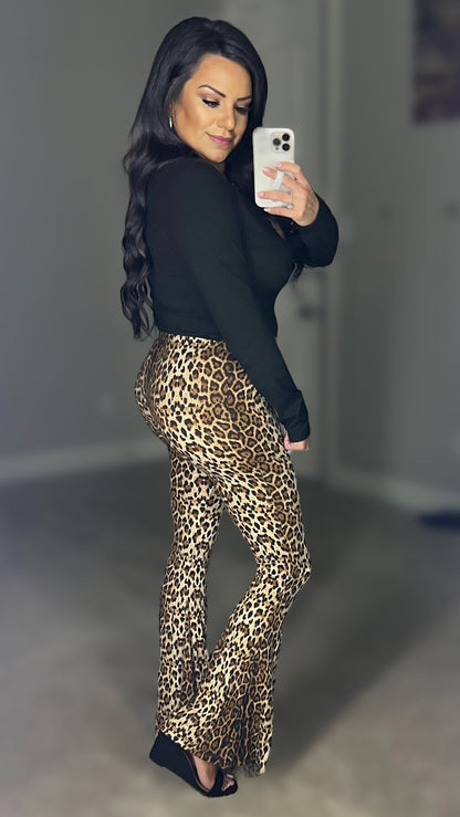 Dancing Queen Leopard Print Flare Leg Pants